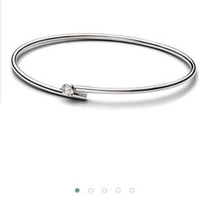 Pandora 14k White Gold Nova Lab Grown Diamond 0.25 CT Open Bangle Size 3 /7.5”